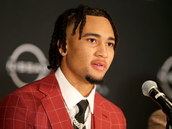 Ohio State QB C.J. Stroud speaks at the Heisman presser
